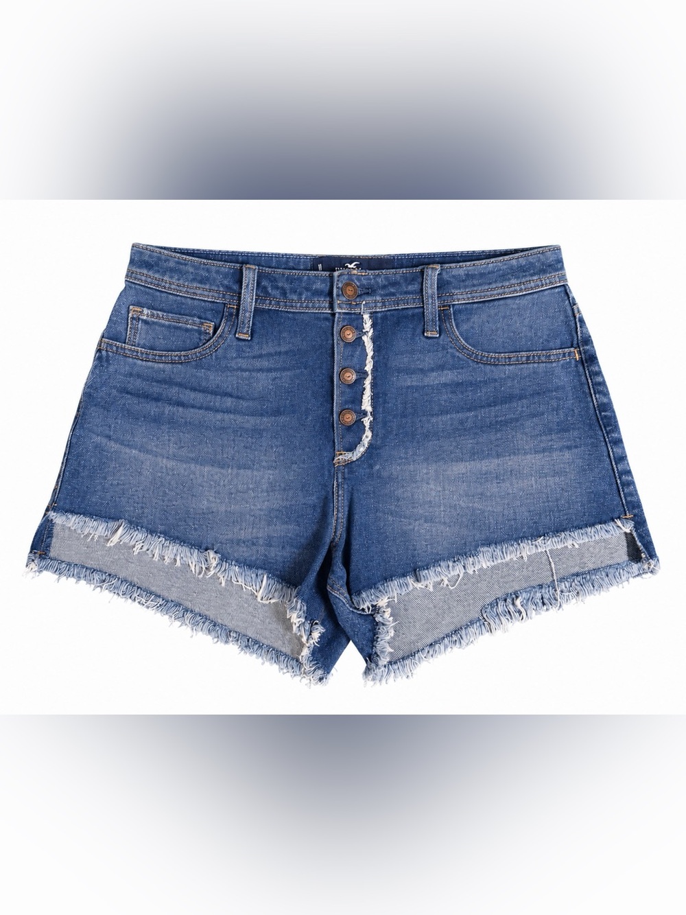 Hollister High-Rise Button-Front Frayed Denim Shorts - Blue Size 11